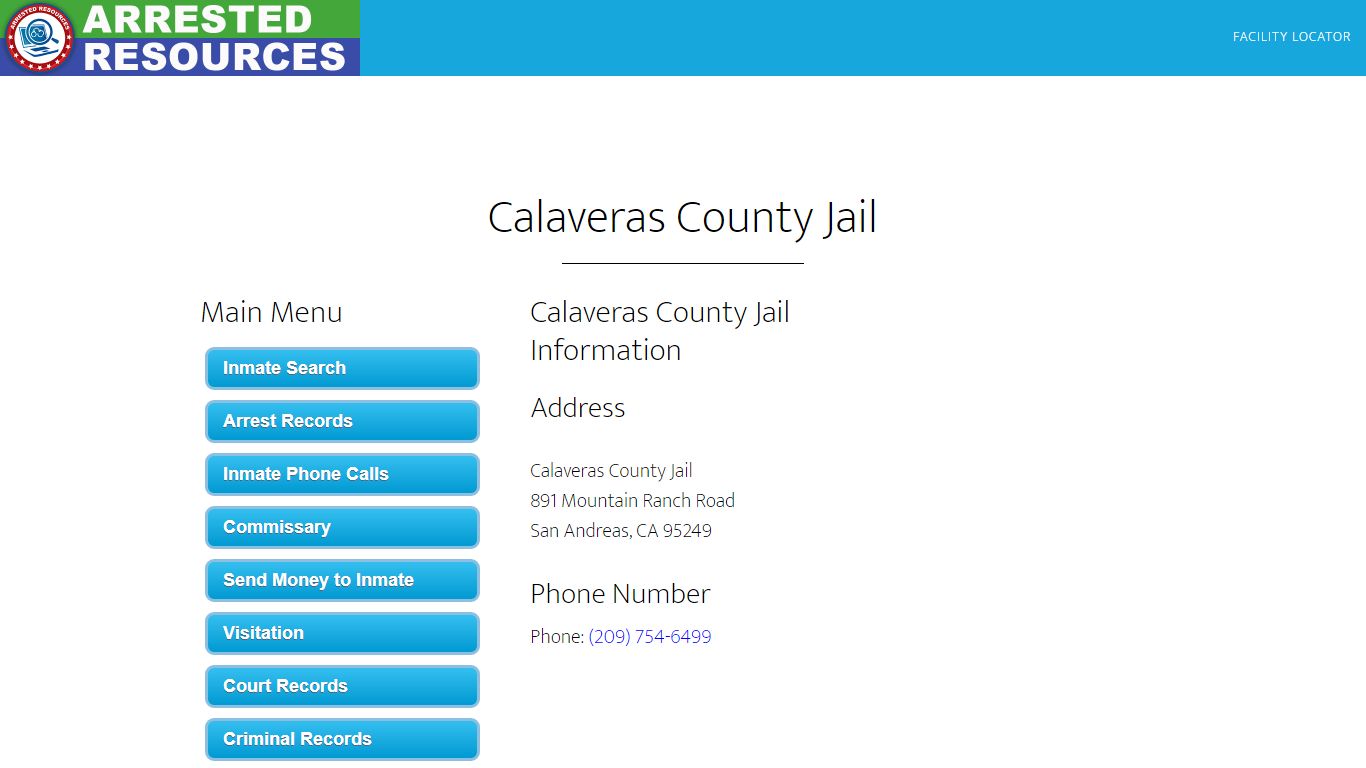 Calaveras County Jail - Inmate Search - San Andreas, CA